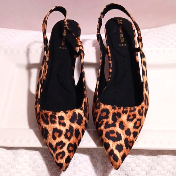 Anne Klein Brown and Black Leopard Print Kitten Heel Sling Back Shoe  9.5 - Picture 1 of 10